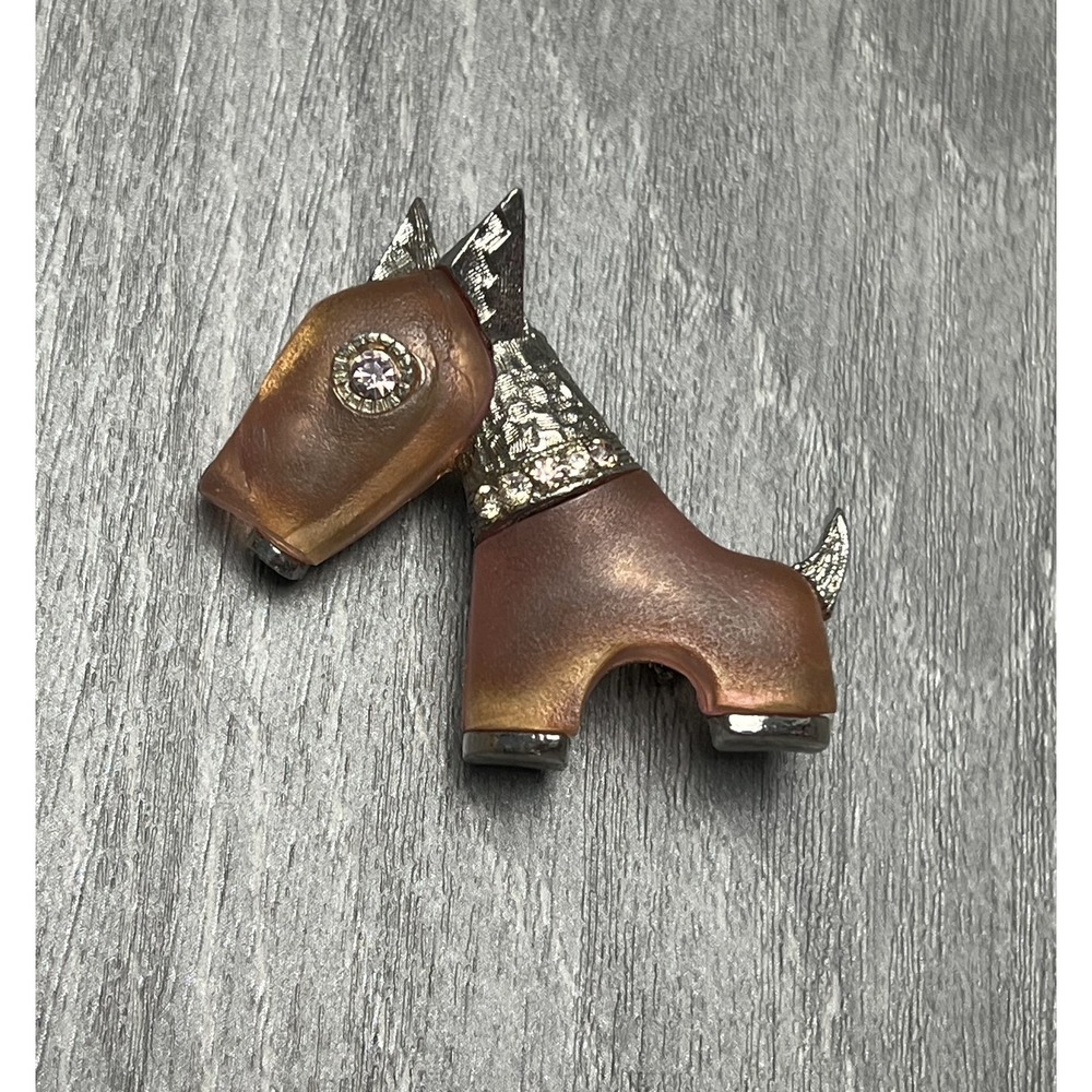 Vintage Hattie Carnegie‎ Pink Frosted Scottie Dog Pin Brooch